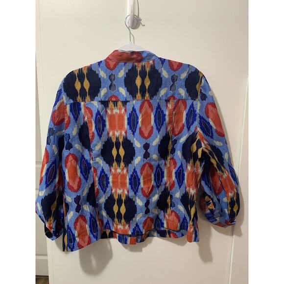 Ruby Rd Jacket 14‎ Multicolor Button Front Stretch Pockets 3/4 Sleeves Geo Print - Picture 2 of 10